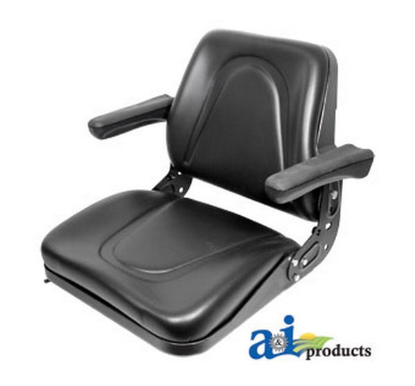 Ai T500Bl Seat Universal W/ Slide Track Flip-Up Armrests Blk Vinyl For