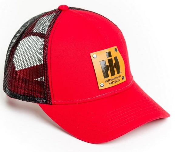 Red International Harvester Faux Leather Emblem Hat with Black Mesh Back