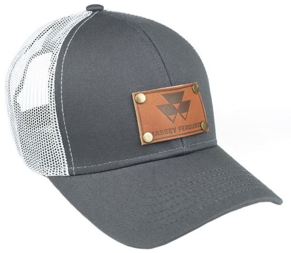 Grey Massey Ferguson Faux Leather Emblem Hat With White Mesh