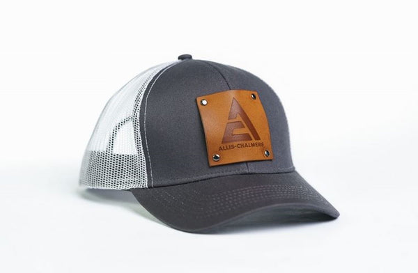 Gray Allis Chalmers New Logo Hat With Leather Emblem With White Mesh