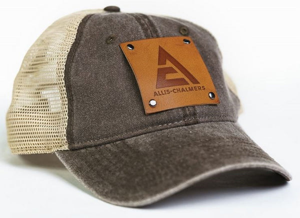 Brown Mesh Allis Chalmers Logo Hat with Faux Leather Emblem