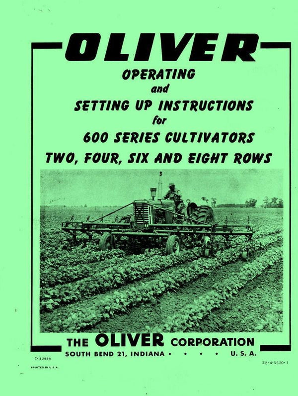 OLIVER 600 Cultivator 2 4 6 8 Rows Operators Manual